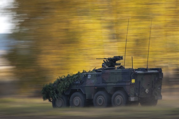 Soldiers of the German Bundeswehr 41st Mechanized Infantry Brigade take part in a military exercise at the Gaiziunai training ground some 130 kms (80 miles) west of the capital Vilnius, Lithuania, Sat ...