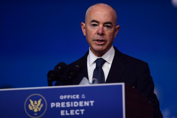 WILMINGTON, DE - NOVEMBER 24:  Secretary of Homeland Security nominee Alejandro Mayorkas speaks after being introduced by President-elect Joe Biden as he introduces key foreign policy and national sec ...