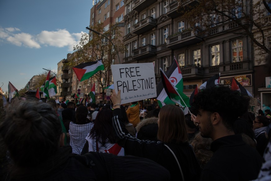 April 23, 2022, Berlin, Germany: Demonstrations in support of Palestinians in the ongoing Israel-Palestinian Conflict have been held across the globe in recent days. Also in Berlin, a large protest wa ...