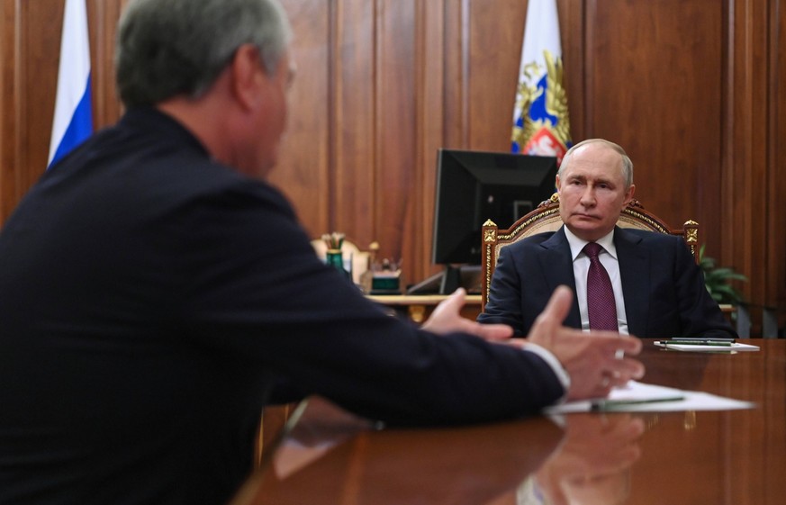 Russia Putin 8489289 31.07.2023 Russian President Vladimir Putin meets with Russian State Duma Chairman Vyacheslav Volodin at the Kremlin in Moscow, Russia. Alexander Kazakov / Sputnik Moscow Russia P ...