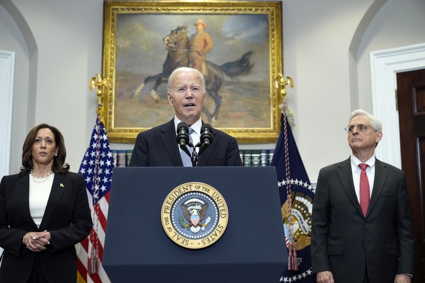 President Joe Biden speaks from the Roosevelt Room of the White House in Washington, Sunday, July 14, 2024, about the apparent assassination attempt of former President Donald Trump at a campaign rall ...