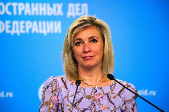 Russland, Maria Sacharowa Pressekonferenz in Moskau MOSCOW, RUSSIA JUNE 22, 2022: The Spokeswoman of Russia s Ministry of Foreign Affairs, Maria Zakharova, gives a press briefing on foreign policy iss ...