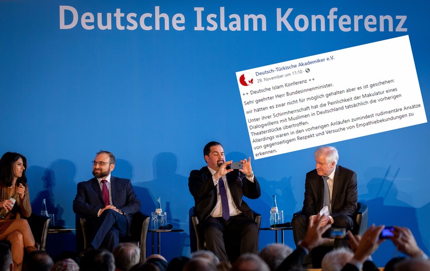 Serap Güler (links) neben Bülent Acar, Aiman Mazyek und Horst Seehofer auf der Deutschen Islamkonferenz