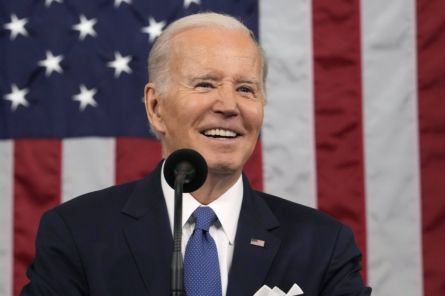 President Joe Biden delivers the State of the Union address to a joint session of Congress at the Capitol, Tuesday, Feb. 7, 2023, in Washington. PUBLICATIONxNOTxINxUSA Copyright: xPoolxviaxCNPx/MediaP ...