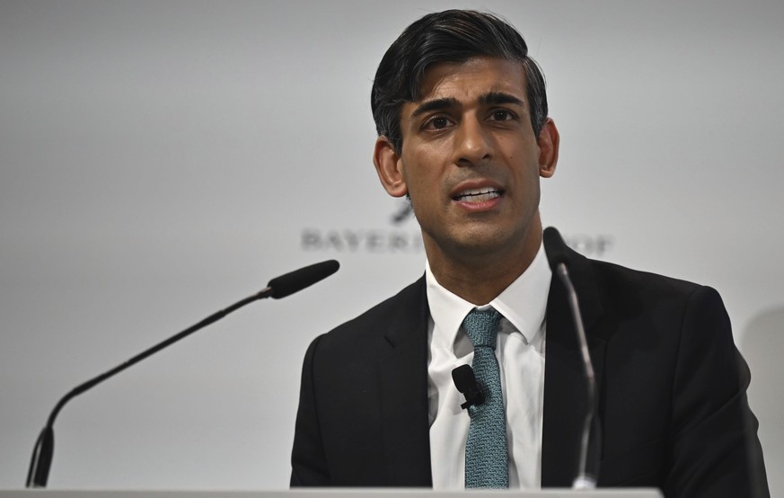 Britain&#039;s Prime Minister Rishi Sunak addresses participants at the Munich Security Conference (MSC) in Munich, Germany, Saturday, Feb. 18, 2023. Sunak is expected to call on world leaders to “dou ...