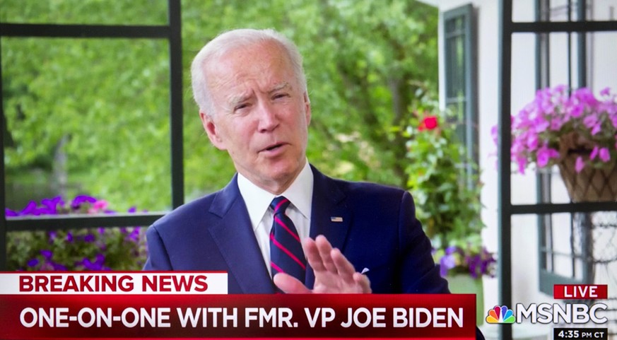 May 29, 2020 - Wilmington, Delaware, U.S. - A screen grab of Vice President JOE BIDEN interviewed by NBC News anchor CRAIG MELVIN on MSNBC. Wilmington U.S. - ZUMAce6 20200529zafce6017 Copyright: xBria ...