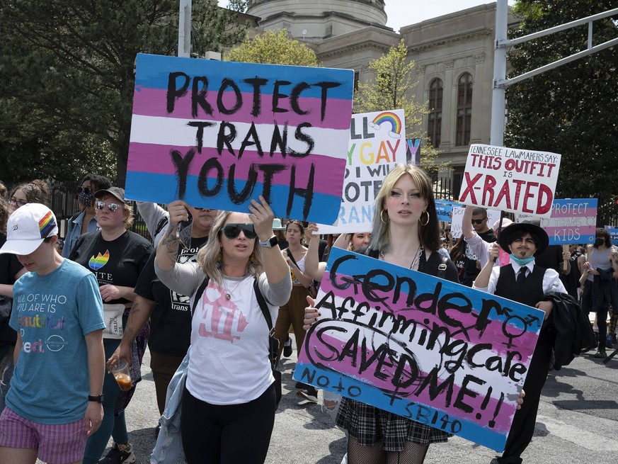 March 31, 2023, Atlanta, Georgia, USA: Transgender individuals, family members and advocates rally and march outside Georgia statehouse March 31, recognized nationally as Transgender Day of Visibility ...