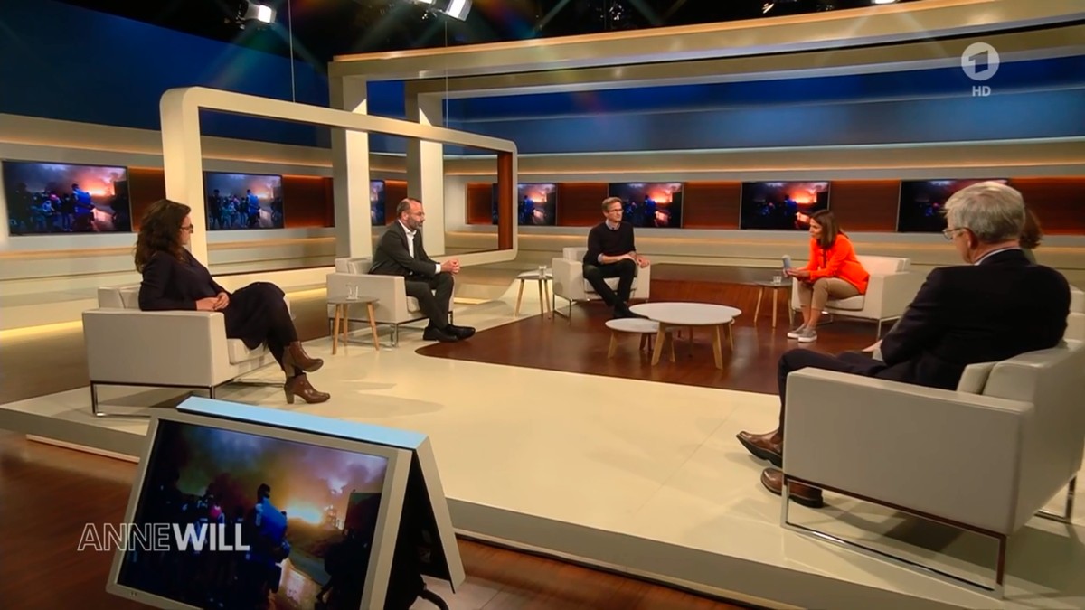 Die Gäste bei "Anne Will" (v.l.n.r.): Marie von Manteuffel, Manfred Weber, Gerald Knaus, Annalena Baerbock und Ulrich Ladurner.