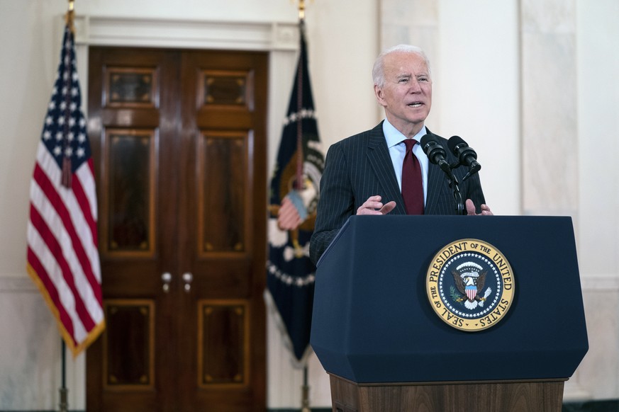 President Joe Biden speaks about the 500,000 Americans that died from COVID-19, Monday, Feb. 22, 2021, in Washington. (AP Photo/Evan Vucci)