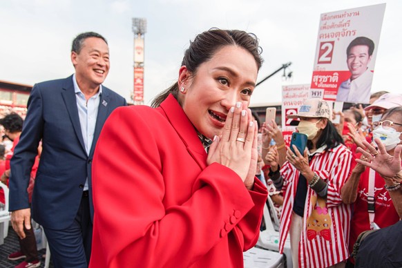 April 5, 2023, Nonthaburi, Thailand: Paetongtarn Shinawatra, the Phue Thai Party and candidate for prime minister in the upcoming general election seen during the pre-election campaign at Thunderdome  ...