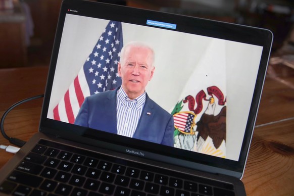 CHICAGO, ILLINOIS - MARCH 13: Vice President Joe Biden holds a virtual campaign event on March 13, 2020 in Chicago, Illinois. The scheduled in-person Illinois campaign event was changed to a virtual e ...