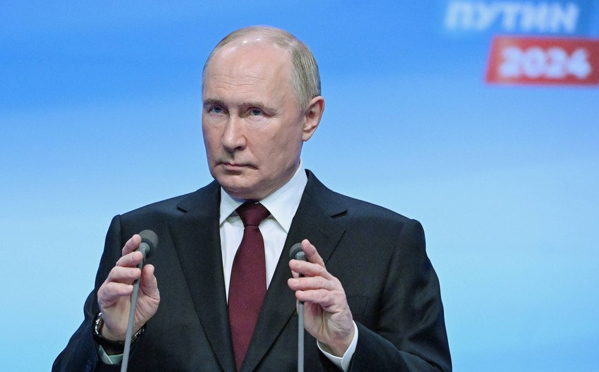Russia Putin Presidential Election 8643796 18.03.2024 The Russian presidential candidate and incumbent President, Vladimir Putin, speaks to the media at the campaign headquarters, in Moscow, Russia. S ...