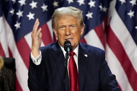 Republican presidential nominee former President Donald Trump speaks at an election night watch party, Wednesday, Nov. 6, 2024, in West Palm Beach, Fla. (AP Photo/Alex Brandon)