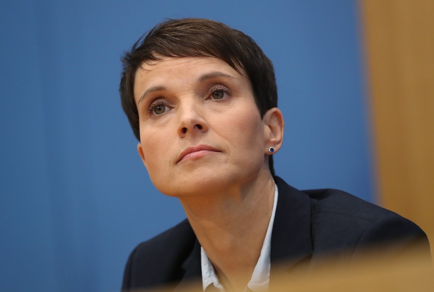 BERLIN, GERMANY - SEPTEMBER 25: Frauke Petry, a leading member of the right-wing Alternative for Germany (AfD), attends an AfD press conference attended by other leading AfD members, including Joerg M ...
