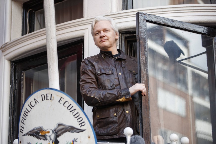 May 19, 2017 - London, London, UK - London, UK. Wikileaks founder JULIAN ASSANGE speaks on the balcony of Ecuadorian embassy in London where he has been living since 2012. Today the Swedish authoritie ...