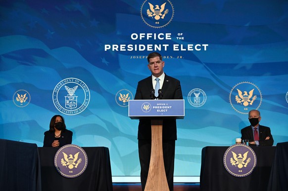Boston Mayor Marty Walsh, nominee for Secretary of Labor, speaks after being nominated by US President-elect Joe Biden at The Queen theater January 8, 2021 in Wilmington, Delaware. - Biden and Harris  ...