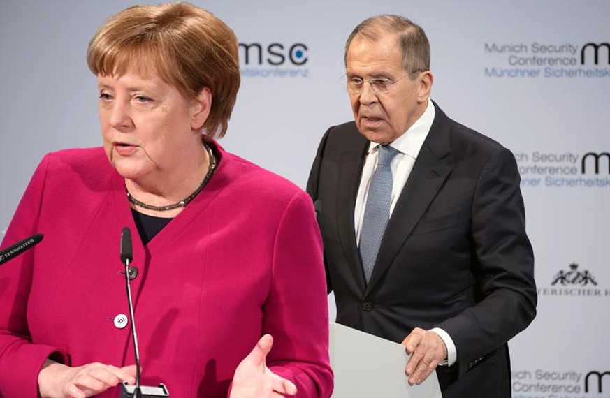 Sergej Lawrow, Außenminister von Russland (r.) und Bundeskanzlerin Angela Merkel. 