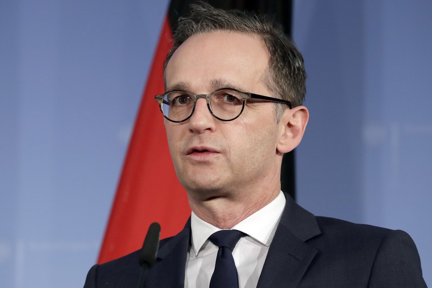 German Foreign Minister Heiko Maas, addresses the media after a meeting with his counterpart from the Netherlands, Stef Blok, at the Foreign Ministry in Berlin, Germany, Thursday, March 22, 2018. (AP  ...