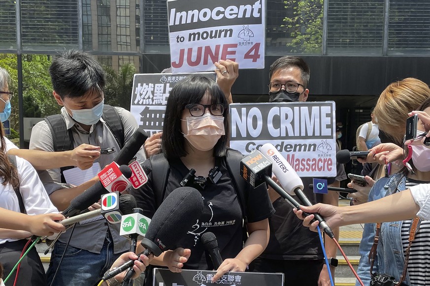 Die Juristin Chow Hang-tung, hier am 6. Mai 2021, wurde Freitagmorgen von der Polizei festgenommen.