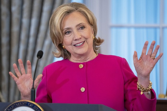 Former Secretary of State Hillary Rodham Clinton speaks during her portrait unveiling ceremony, Tuesday, Sept. 26, 2023, at the State Department in Washington. (AP Photo/Jacquelyn Martin)