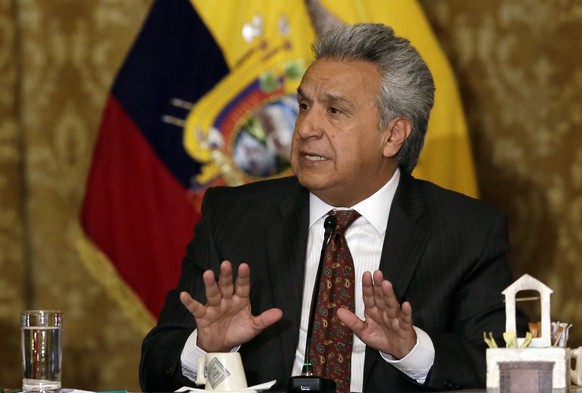 Ecuador&#039;s President Lenin Moreno gives a press conference with the foreign media corp in Quito, Ecuador, Thursday, July 5, 2018. (AP Photo/Dolores Ochoa)