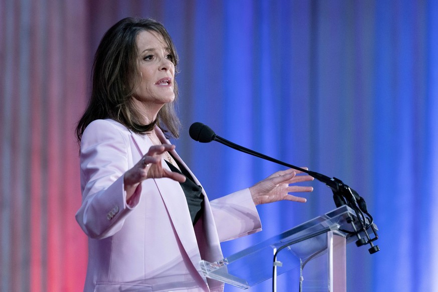 Self-help author Marianne Williamson speaks to the crowd as she launches her 2024 presidential campaign in Washington, Saturday, March 4, 2023. The 70-year-old onetime spiritual adviser to Oprah Winfr ...