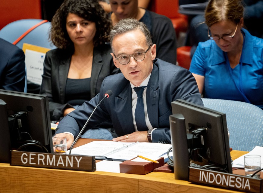 Heiko Maas (SPD), Außenminister, spricht bei den Vereinten Nationen bei einer Sitzung des UN-Sicherheitsrats zum humanitären Völkerrecht zu den Teilnehmern. Das Bild stammt aus dem Jahr 2019.