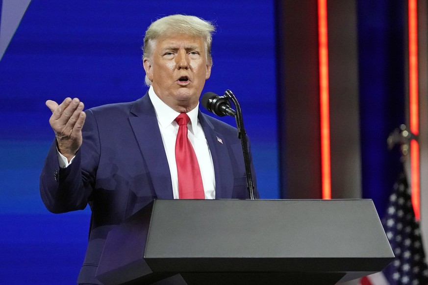 Former president Donald Trump speaks at the Conservative Political Action Conference (CPAC) Sunday, Feb. 28, 2021, in Orlando, Fla. (AP Photo/John Raoux)