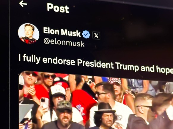 July 14, 2024, Butler, Pennsylvania, United States of America: Elon Musk endorses Donald Trump on X after Donald Trump was struck by gunfire during an assassination attempt was made on his life at a 2 ...