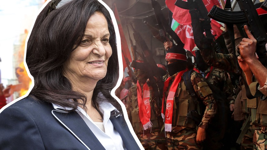 Links: Rasmea Odeh, die 1970 wegen ihrer Beteiligung an zwei Anschlägen der PFLP verurteilt wurde. Rechts: PFLP-Kämpfer bei einer Demo in Gaza-Stadt 2017.
