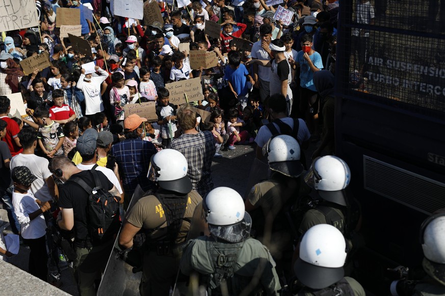 Proteste auf der Insel Lesbos. 