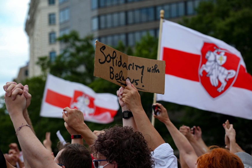 People Rally In Washington, D.C. For Belarus People rally at Freedom Plaza in Washington, D.C. on July 18, 2021 to support democracy, human rights, and sovereignty in Belarus Washington, D.C. D.C. Uni ...