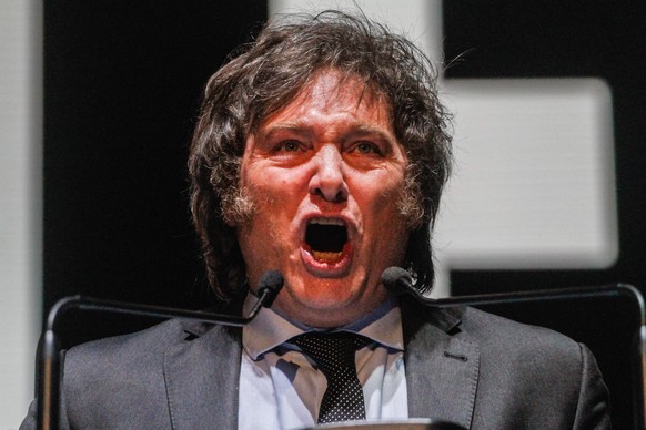 Javier Milei holds closing campaign rally at the Movistar Arena in Buenos Aires, Argentina - 18 Oct 2023 Javier Gerardo Milei makes a speech at the end of his campaign in front of thousands of support ...