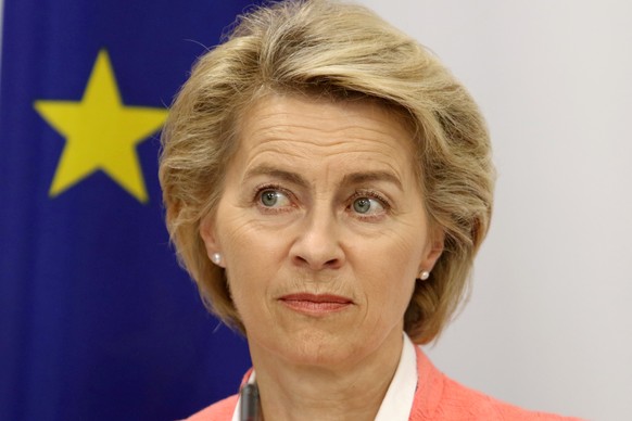 FILE PHOTO: German Defence Minister Ursula von der Leyen attends a news conference at the &quot;Zenon&quot; Coordination Center in Larnaca, Cyprus October 4, 2017. REUTERS/Yiannis Kourtoglou/File Phot ...