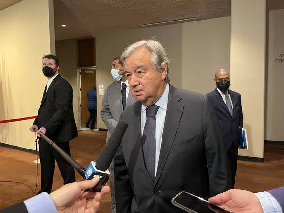 UN Secretary General Antonio Guterres speaks to journalists upon arrival at the Security Council meeting at the agency s headquarters in New York, US, 24 August 2022. Guterres lamented on Wednesday th ...