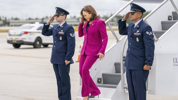 September 28, 2023, Miami, Florida, USA: US Vice President KAMALA HARRIS disembarks Air Force Two as she arrives at Miami International Airport for her Fight for Our Freedoms College Tour at Florida I ...