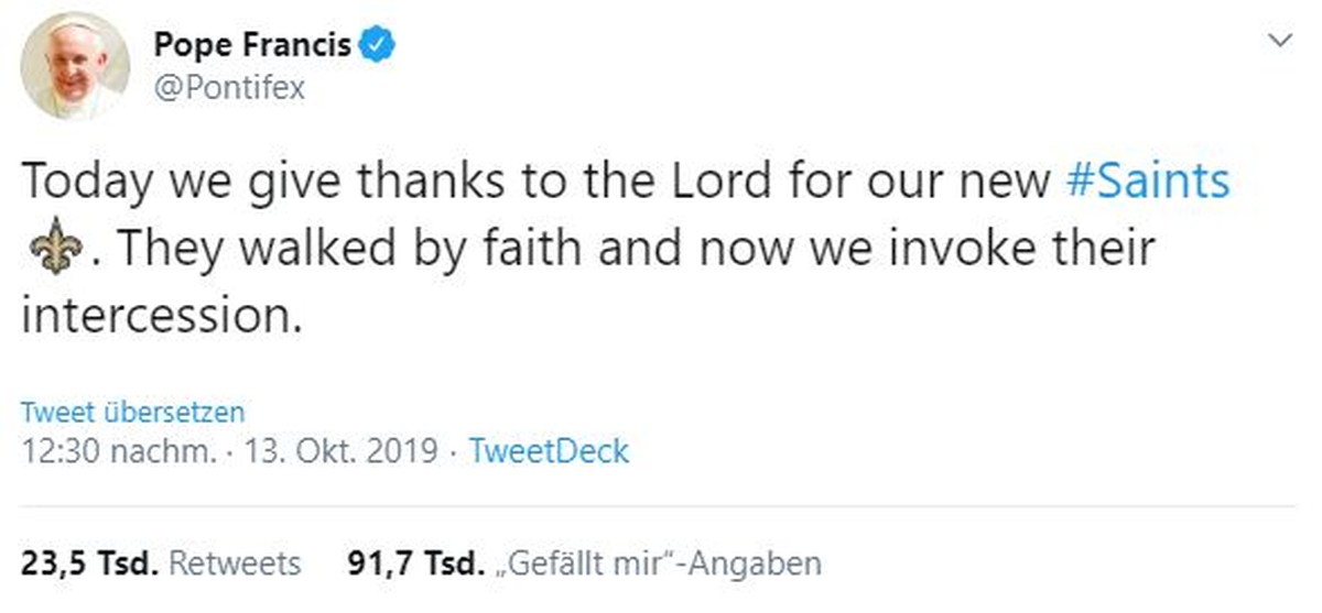"Heute danken wir dem Herrn für die neuen Heiligen, die den Weg des Glaubens gegangen sind und die wir nun als Fürsprecher anrufen."