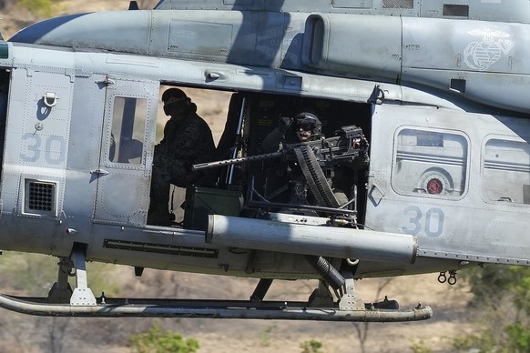 A U.S. Marine's helicopter takes part in Super Garuda Shield multi-national military exercise in Baluran, West Java, Indonesia, Monday, Sept. 11, 2023. Thousands of soldiers from the United State ...
