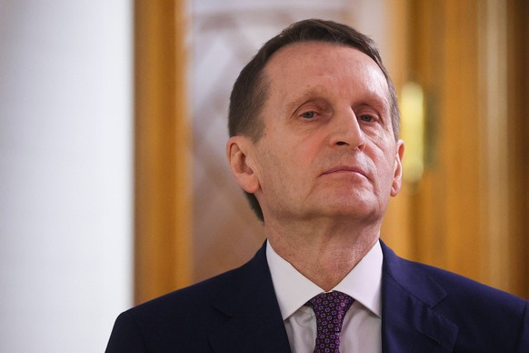 RUSSIA, MOSCOW - JANUARY 20, 2023: Russian Historical Society Chairman and Russian Foreign Intelligence Service Chief Sergei Naryshkin attends the opening of an exhibition titled Nikolai Basov. Ray of ...
