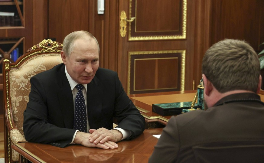 March 13, 2023, Moscow, Moscow Oblast, Russia: Russian President Vladimir Putin, left, holds a face-to-face meeting with Chechen Republic leader Ramzan Kadyrov at the Kremlin, March 13, 2023 in Moscow ...