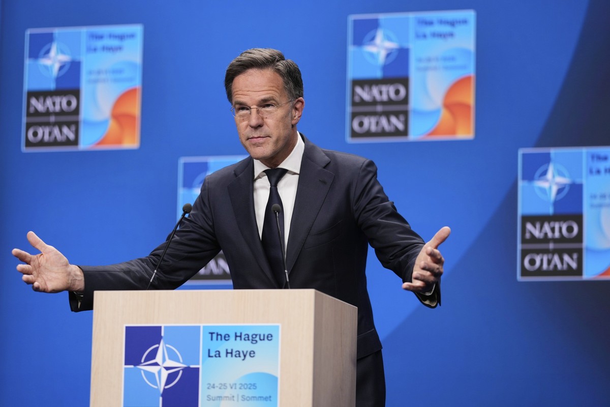 NATO Secretary General Mark Rutte speaks during a media conference at the NATO summit in The Hague, Netherlands, Wednesday, June 25, 2025. (AP Photo/Matthias Schrader)