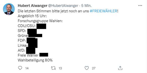Hubert Aiwanger hat diesen Tweet wieder gelöscht.