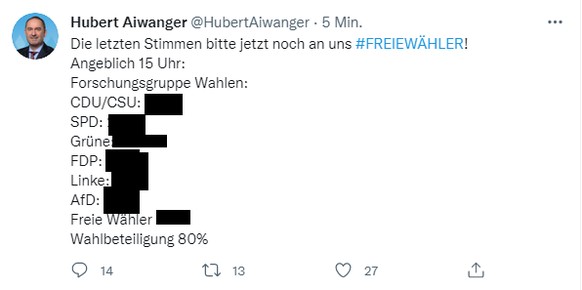 Hubert Aiwanger hat diesen Tweet wieder gelöscht.