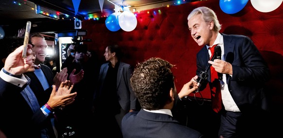 SCHEVENINGEN - PVV leader Geert Wilders responds to the results of the House of Representatives elections. ANP REMKO DE WAAL netherlands out - belgium out PUBLICATIONxINxGERxSUIxAUTxONLY Copyright: xx ...