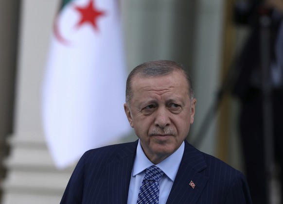 FILE - Turkish President Recep Tayyip Erdogan arrives for a ceremony, in Ankara, Turkey, on May 16, 2022. Even by the standards of Turkey&#039;s and Greece&#039;s frequently strained relations, it was ...