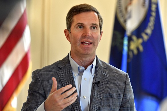 Kentucky Gov. Andy Beshear speaks during an interview at the Kentucky State Capitol in Frankfort, Ky., Monday, July 22, 2024. (AP Photo/Timothy D. Easley)