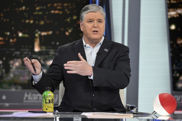 FILE- Fox News commentator Sean Hannity speaks during an interview at Fox News Studios, March 16, 2023, in New York. (Photo by Evan Agostini/Invision/AP, File)
