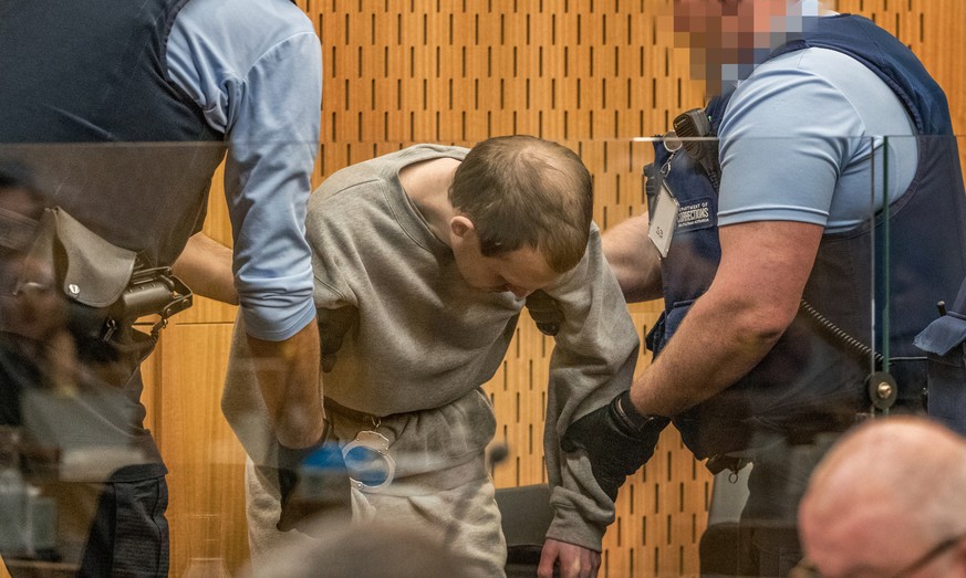 Brenton Tarrant, the gunman who shot and killed worshippers in the Christchurch mosque attacks, is seen during his sentencing at the High Court in Christchurch, New Zealand, August 26, 2020. John Kirk ...