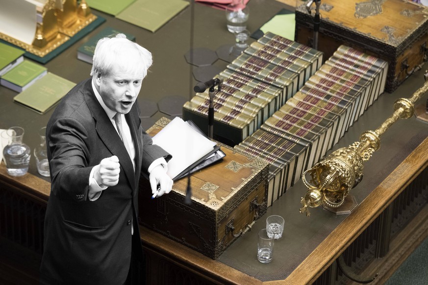 (190725) -- LONDON, July 25, 2019 (Xinhua) -- British Prime Minister Boris Johnson makes his first statement in the House of Commons in London, Britain, on July 25, 2019. (Jessica Taylor/UK Parliament ...
