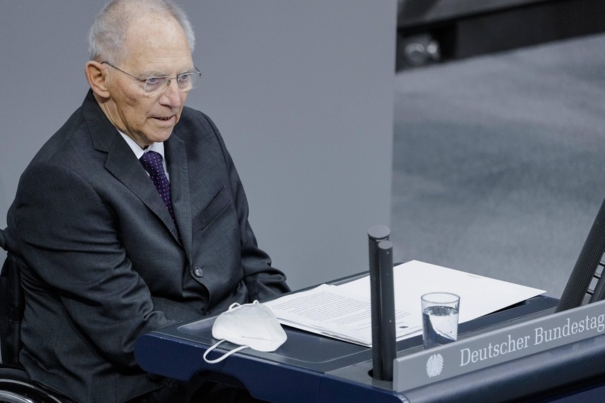 75 Jahre Vereinte Nationen im Bundestag am 18.12.2020 mit dem Generalsekretaer der Vereinten Nationen UN Aktuell, 18.12.2020, Berlin, Dr. Wolfgang Schaeuble im Portrait bei seinen Er